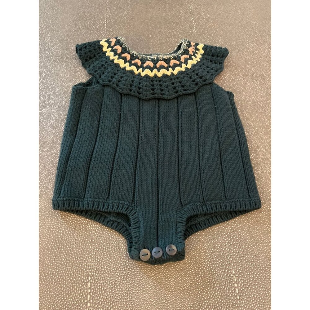 Misha & Puff Zig Zag Romper Green, Pink Cream 12/18 EUC